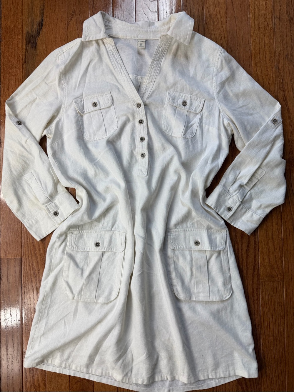 Old Navy White Long-Sleeve Button Front Utility Shirt Dress